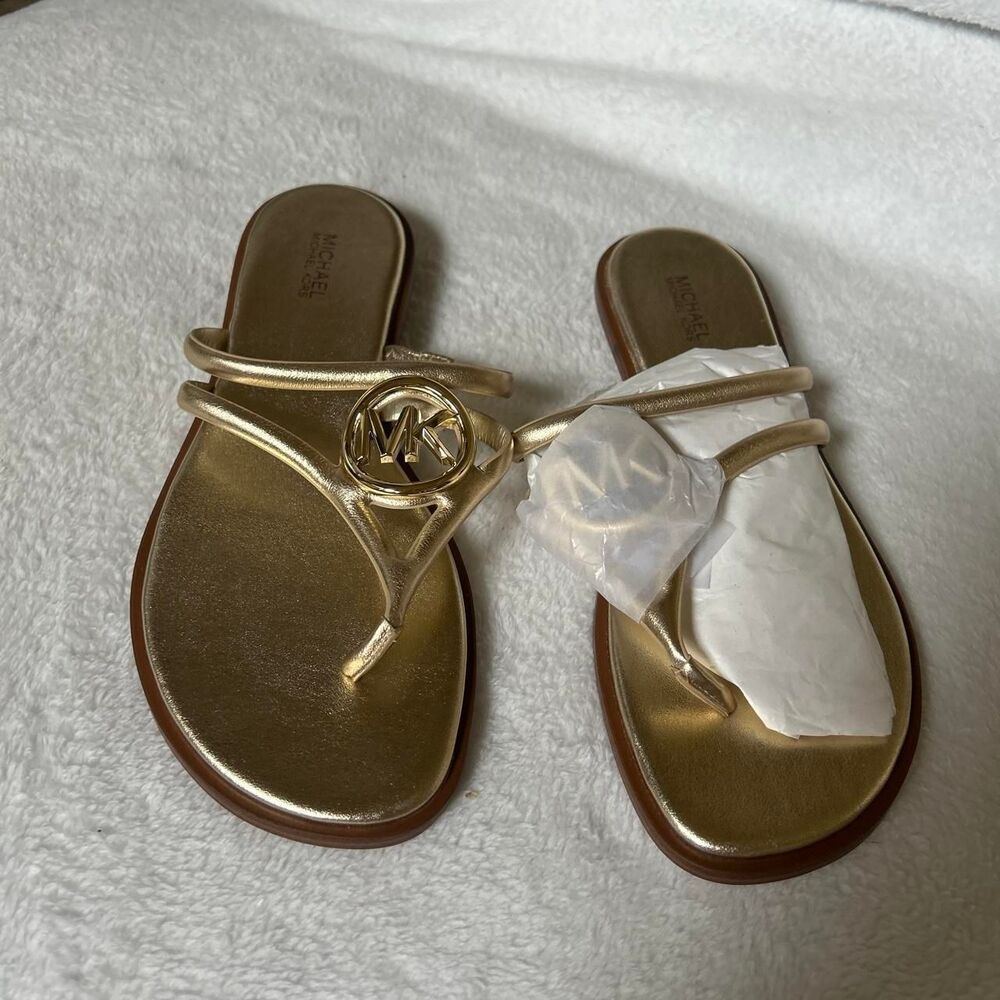 MICHAEL Michael Kors Hampton Flat Sandal Gold Women's 8M NWT